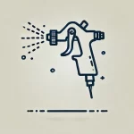 DALL·E 2024 07 23 17.23.41 A very simple line art illustration representing a painting or spraying process. The image should include a spray gun or nozzle spraying paint or part